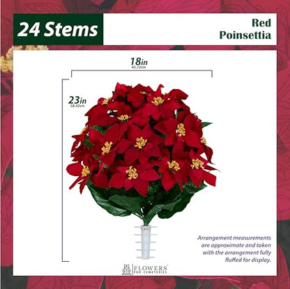 Sympathy Silks Artificial Cemetery Flowers - Gravesite Memorial Arrangment - Red Poinsettia (1) Saddle (2) Bouquets - color: Red, size: (1) Saddle (2) Bouquets