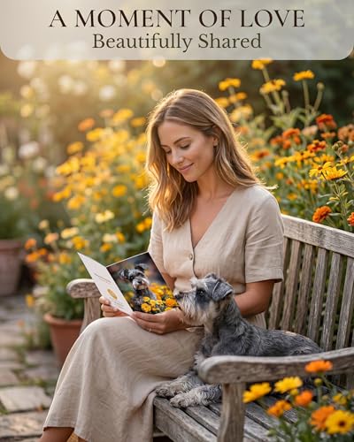 Schnauzer with Yellow Flowers All Occasions Greeting Card from Unique Dogs Party Delights Collection Large 5x7 Inch Blank Inside with Envelope | 5x7 Inch Card, Blank Inside, Premium Silk Cardstock, Made in USA by USA-Based Pet Friendly Small Business, by
