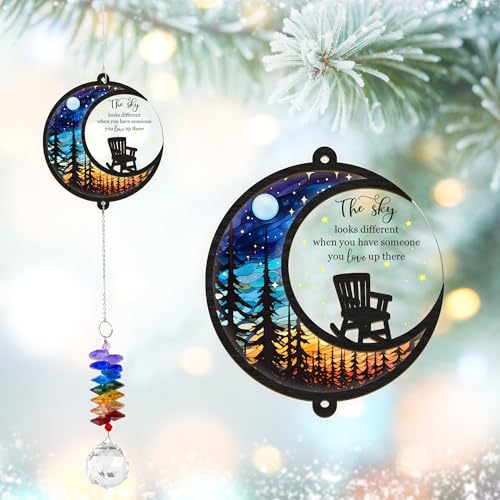 Memorial Suncatcher - Moon Chair Ornament - Sympathy Gift for Loss of Loved One - Bereavement Gifts Memorial Rainbow Maker - Remembrance Ornament - Funeral Keepsake - color: Moon Chair