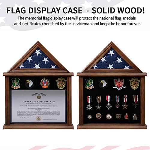 Military Flag Shadow Box 3x5 Wooden Felt Lining Certificates Walnut - size: Small-Walnut