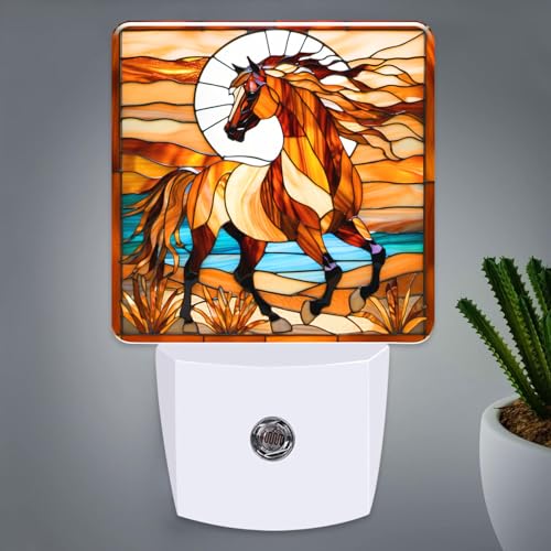 Horse Stained Glass Night Lights Plug into Wall for Room, Horse Night Light LED for Bedroom - color: Horse