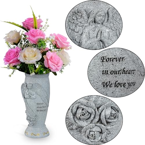 Cemetery Vase, Memorial Grave Vase with Ground Spikes, Angel Vases for Artificial Flowers, Grave Flowers Holder for Cemetery Headstone (2Pcs)