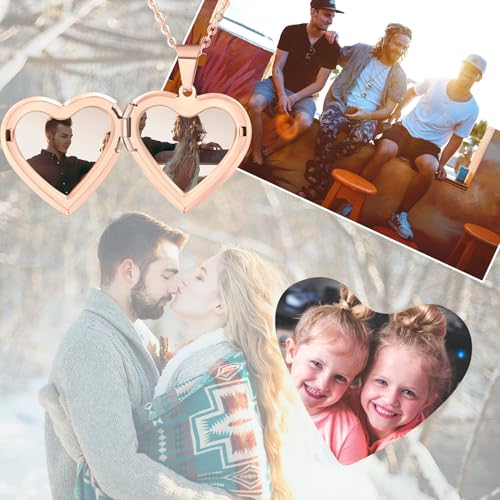Personalized Heart Locket Necklace for Women with Picture Custom Inside Engraved Text Silver/Gold/Rose Gold Photo Locket Stainless Steel Memorial Gifts for Mom Daughter Grandmother - color: E3: Custom Text (Rose Gold)
