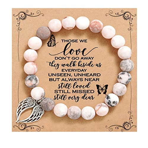 QWNHONEY Memorial Gifts for Loss of Loved Sympathy Remembrance In Memory of Mother Father Pet Bereavement Grief Pink Red Beads Bracelet with Angle Wings Jewelry Gifts for Women - style: Pink-Wings-Those we love don't go away