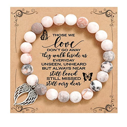 QWNHONEY Memorial Gifts for Loss of Loved Sympathy Remembrance In Memory of Mother Father Pet Bereavement Grief Pink Red Beads Bracelet with Angle Wings Jewelry Gifts for Women - style: Pink-Wings-Those we love don't go away