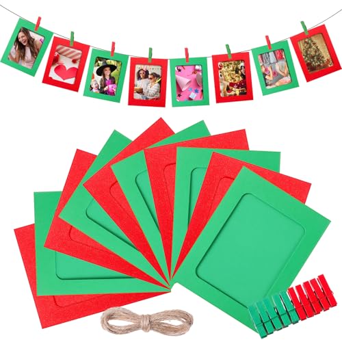 100 Pcs Christmas Paper Photo Frames 4x6 Red and Green Paper Picture Frame with 100 Clip 10 String Kit DIY Hanging Cardboard Photo Holder Christmas Wall Wedding Home Decor - color: Red, Green, style: Classic