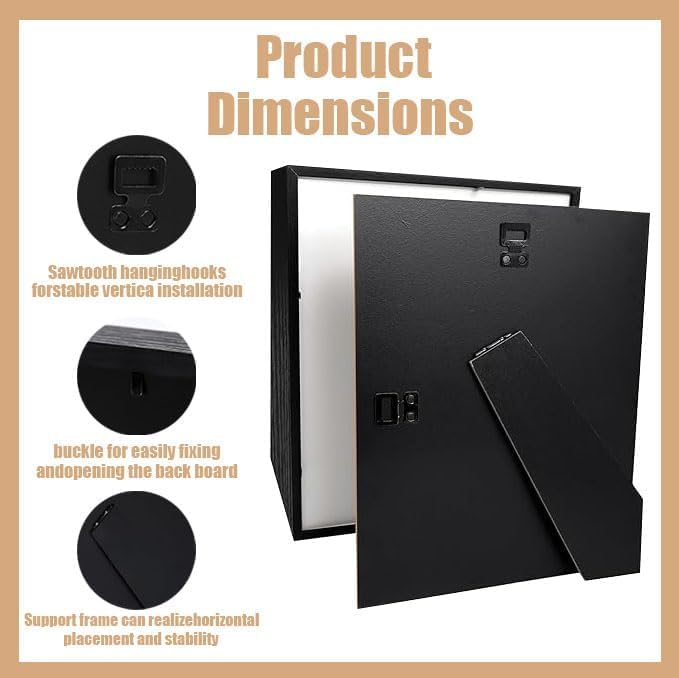 4 Pack Shadow Box Frame Display Cases, 8"x 10" Wood Deep Black Handicrafts Shadowbox Picture Frame for Flowers Jersey for Diy Black