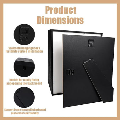 4 Pack Shadow Box Frame Display Cases, 8"x 10" Wood Deep Black Handicrafts Shadowbox Picture Frame for Flowers Jersey for Diy Black
