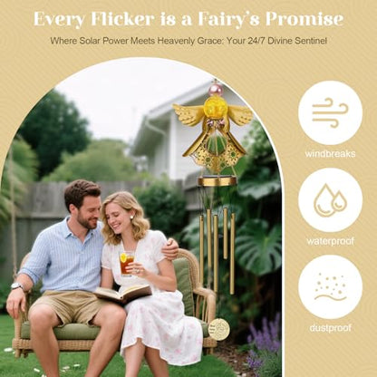 JYPS Angel Solar Wind Chimes, 40-Inch Large Waterproof Windchimes for Outside with Glowing Crackle Glass Ball, Garden Patio Yard Decor Mother's Day Birthday Unique Gifts for Women Mom Grandma Wife
