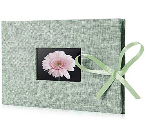 Fabmaker Small Photo Album 4x6, Picture Album, Picture Book, Mini Brag Book | Ribbon Closure, Linen Fabric Cover, Front Window, Sturdy Binding, Acid-free, PVC free, Artwork Weddings Family Boudoir - color: Green, size: 12 Pockets/1PK