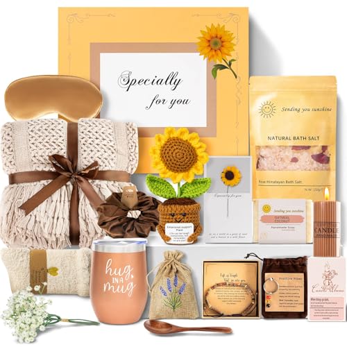 Uongeod Gift Baskets for Women Mothers Day Gifts Get Well Gifts for Women New Mom Care Package Birthday Sympathy Grief Sunflower Thinking of You Basket