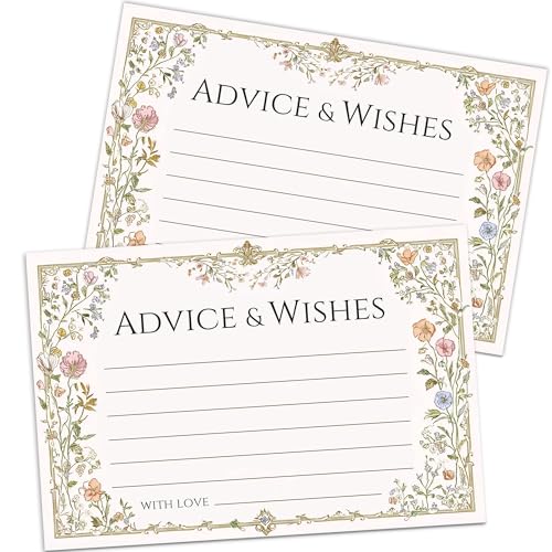 50 Pcs Advice and Wishes Cards - Wedding & Baby Shower Advice Cards, Well Wishes for Graduation, Christmas, Birthday Party Decorations(Flower) -A03 - color: Flowers, size: Standard Card