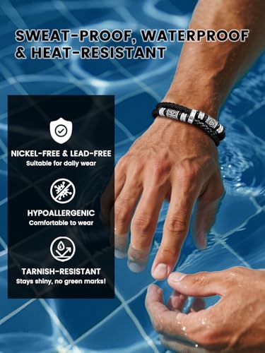 Bestyle Genuine Men Leather Bracelets Fashion Stainless Steel Celtic Beaded Wristband for Men, Size 7.5/8.3/9.1/9.8Inch Men Bracelet, Message Card Offered - style: 1.To My Love Message Card