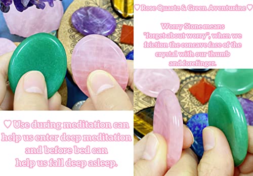 QINJIEJIE 2PCS Thumb Worry Stone for Anxiety Healing Crystals Sets Rose Quartz Crystals Green Aventurine Hand Carved Gemstone Oval Pocket Meditation Crystal Palm Stone Anxiety Relief Items - color: B-rose Quartz & Green Aventurine
