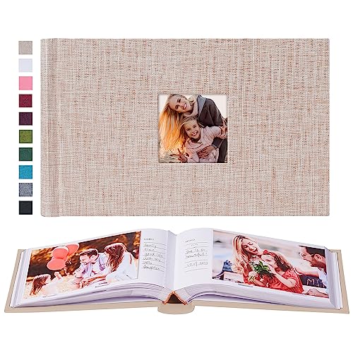 Mublalbum Small 4x6 Photo Album, 100 Pockets, Linen Cover,Beige | Linen Cover with Memo Areas, Front Window, Pictures Book with Vertical Pockets for Wedding, Family, Baby, Vacation - color: Beige, size: 100 Horizontal Pockets