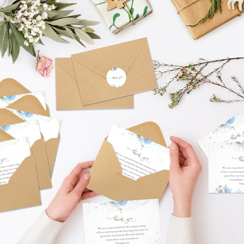 50 Set Funera Thank You Cards with Envelopes and Matching Seal Stickers,Sympathy Cards with Message Bereavement Sympathy Thank You Card for Funeral Family Friends Loved Ones（rose） - style: Rose