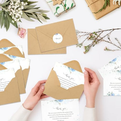 50 Set Funera Thank You Cards with Envelopes and Matching Seal Stickers,Sympathy Cards with Message Bereavement Sympathy Thank You Card for Funeral Family Friends Loved Ones（rose） - style: Rose