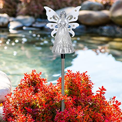 Exhart Garden Solar Lights, Decorative Angel Garden Stake, 12 LEDs, Cute Yard and Pathway Decor, White, 4 x 34 Inch - size: 4 x 34 Inch