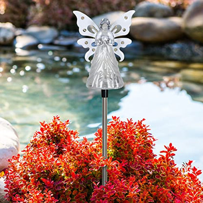 Exhart Garden Solar Lights, Decorative Angel Garden Stake, 12 LEDs, Cute Yard and Pathway Decor, White, 4 x 34 Inch - size: 4 x 34 Inch