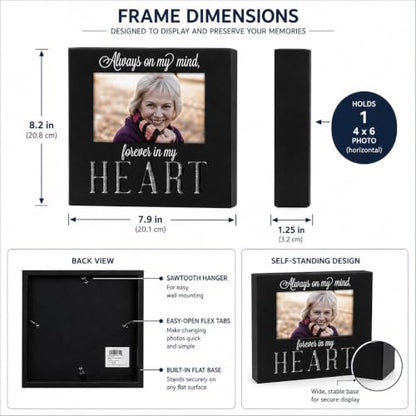 Malden International Designs 4x6 Forever In My Heart Memorial Picture Frame, Black MDF with Galvanized Metal Accent