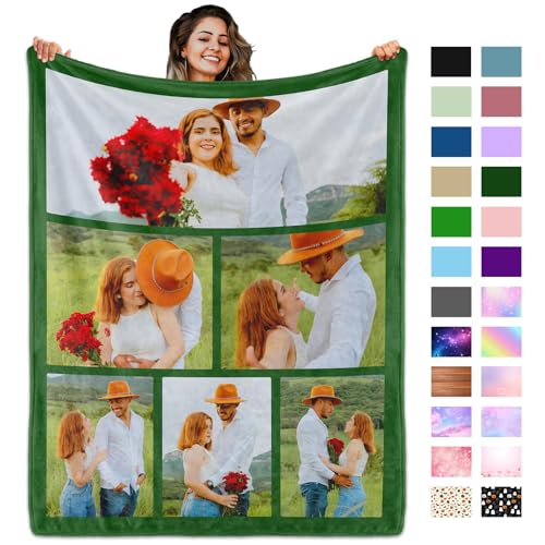 Custom Blanket with Picture Text, Personalized 6 Photo Blanket, HD Printing Customized Flannel Throw Blanket Gifts for Mom Dad Couple Girlfriend Boyfriend Wife Husband Christmas - color: 6-photo
