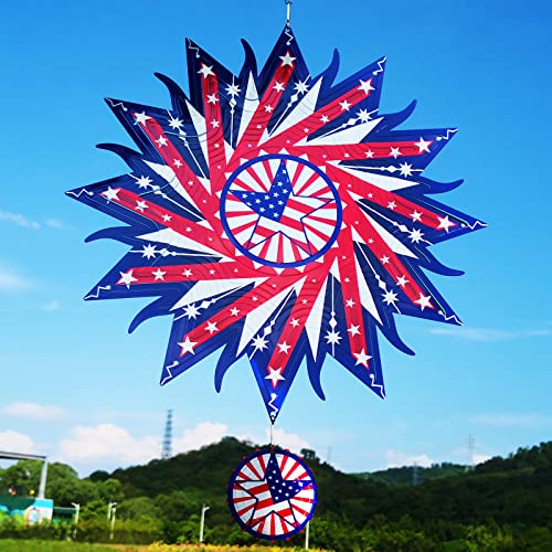 DJUAN 12in American Flag Patriotic Wind Spinner Gifts for Men Dad | Stainless Steel Outdoor Garden Patio Decor 3D American Flag Design, Hanging Yard Art,4th of July Independence Day Decorations - color: 3-american Flag