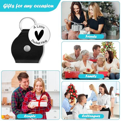 Sympathy Gifts Hug Token with Black Leather Keychain Pocket Hug Token Remembrance Sympathy Gift for Loss for Friends Family Condolence Grieving Keepsake Grief Gifts Double Sided Stainless Steel Tokens