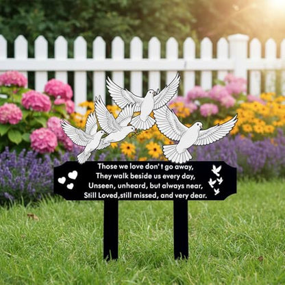 13 Inch White Doves Memorial Garden Stake - Metal Grave Decorations for Cemetery - Sturdy Thickened Peace Dove Plaque with Olive Branch, Sympathy Gift for Loss of Loved One(Dove) - style: Dove