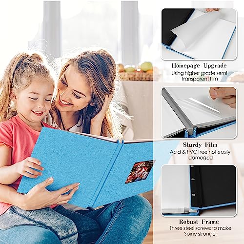 Spbapr Large Photo Album Self Adhesive 3x5 4x6 5x7 8x10 Pictures Magnetic Scrapbook 40 Blank Pages Linen Cover DIY Album with A Metal Pen - color: Sky Blue, size: 11''x10.6''40pages