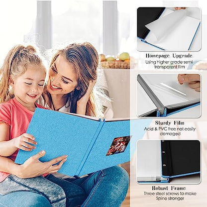 Spbapr Large Photo Album Self Adhesive 3x5 4x6 5x7 8x10 Pictures Magnetic Scrapbook 40 Blank Pages Linen Cover DIY Album with A Metal Pen - color: Sky Blue, size: 11''x10.6''40pages