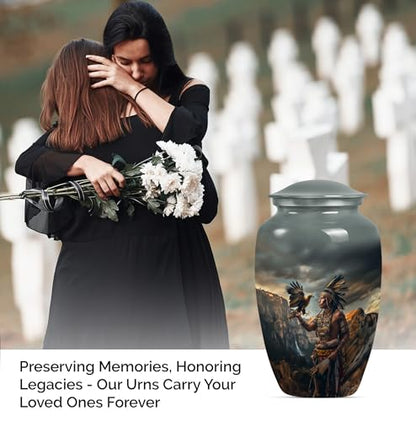 Native American Urns for Ashes - Burial Urns for Human Ashes Adult Male 10" - size: #1 (Large Size)