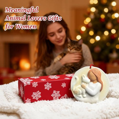 3D Cat Christmas Ornament for Christmas Tree Decorations 2026 - Cat Lover Gifts for Women, Girls, Pet Owners - Animal Lover for Resin Christmas Decorations Holiday Keepsake Gift - style: Cat & Girl