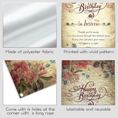 Happy Birthday in Heaven Door Banner, Funeral Memorial Flags, Happy Heaven Birthday Banner for Condolence Anniversary Memorial Decoration, 70.8 x 35.4 inch