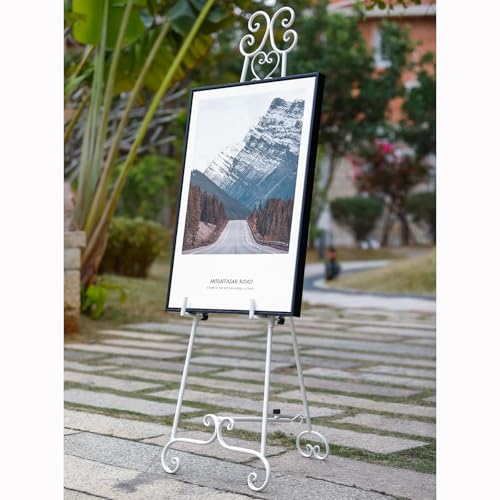 Heavy Duty Easel Stand for Wedding Sign, Adjustable Metal Display Easel | Durable metal, Scroll Design, Holds 56lbs, Adjustable Heightangle, Foldable Flat for Storage, White Matte Finish, No Assembly - style: Scroll-White