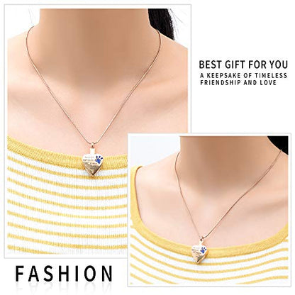 memorial jewelry No Longer by My Side,But Forever in My Heart Carved Locket Cremation Urn Necklace for Pet Dog Cats - color: RoseGold-Blue