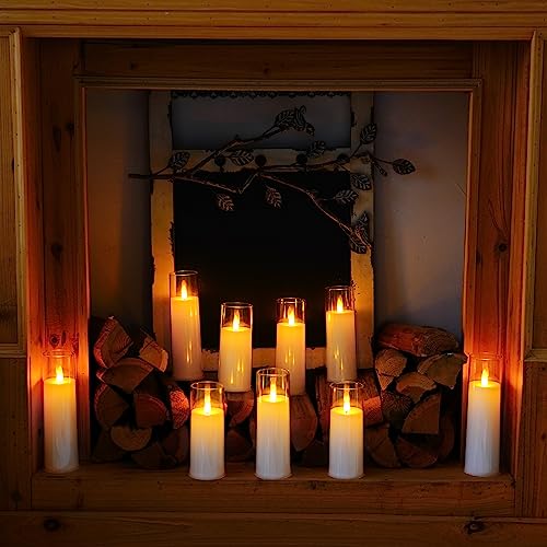Homemory Pure White Acrylic Flameless Candles, LED Candles, Battery Operated Candles with Remote Control and Timer, Fake Electric Candle, Wedding, Home Decor, Set of 9 | Battery operated flickering LED pillar c, les, dual remotes, wedding centerpiece, Chr