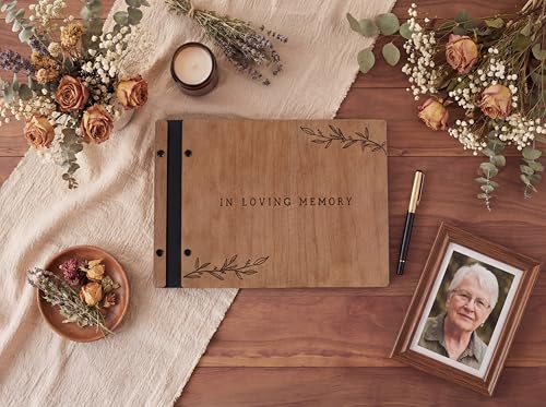 Aspen Studio Funeral Guest Book with Signing Pen in Loving Memory Wooden Funeral Guest Book for Memorial Funeral Service with Signing Pen for Funeral Reception