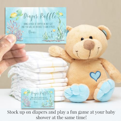 Amanda Creation Sea Turtle Baby Shower Invitations, 20 Pack 5x7 Under the Sea Kit with Diaper Raffle, Book Request Cards & Envelopes - style: Sea Turtle