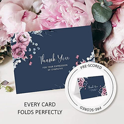 Sympathy Thank You Cards with Envelopes,Pack of 25 Navy Thank You Cards for Funeral, Times of Remembrance and Simple Thank You's,Short Statement Thank You Sympathy Cards with Ample Inside Room (Navy)