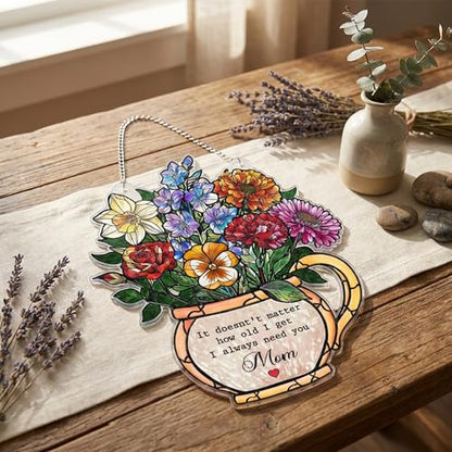Mom Flower Acrylic Ornament, Wild Flower Remembrance Window Hangings | 3.9"x5" Acrylic High Quality Suncatcher Ornament Faux Stained Glass, Remembrance Window Hangings, Butterfly Gifts for Women - color: Wildflower