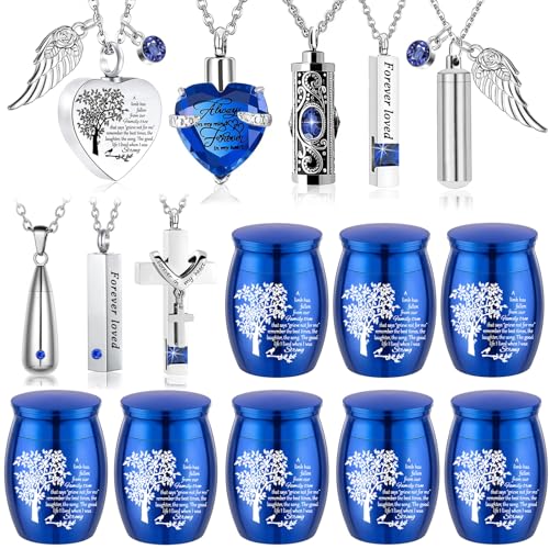 16 Set Cremation Jewelry Urn Necklaces for Ashes Small Urn Stainless Steel Keepsake Urns Memorial Locket Sharing Mini Ash Holders Waterproof for Human Adult Female Male Loved One (16Pcs-Blue) - color: 16pcs-blue