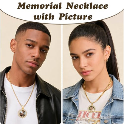 HJX Custom Circle Chain with Wings, Memorial Picture Necklace for Men Womem - color: 5-NP round