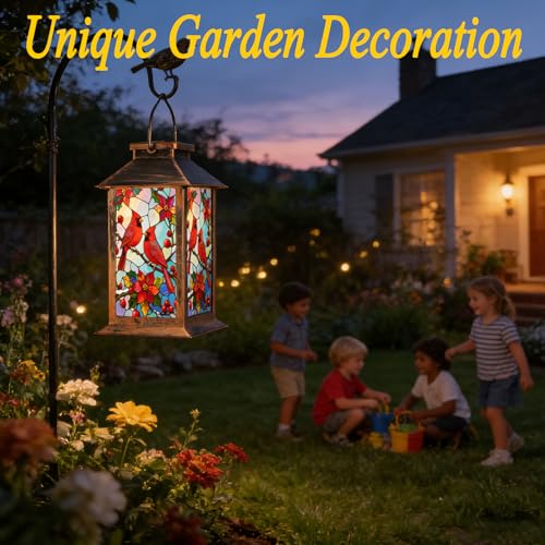 Solar Lanterns Outdoor Waterproof,Garden Decor Metal Hanging Decorative Solar Lights,Mothers Day Gifts,Birthday Gifts for Women Mom Grandma,Gardening Gifts for Yard,Patio, Lawn,Tabletop(Cardinal) - style: Style_ Red Bird