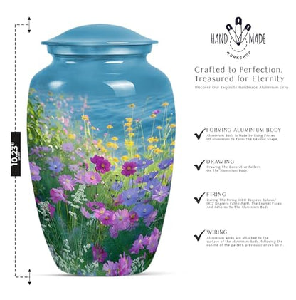 Personalized Flower - Adult Urns For Human - Memorial Urn For Male & Female - 10 Inch - Large With Velvet Bag - Funeral Urns Ash - Human Remains Urn - Decorative Urns For Ashes - Burial Urns