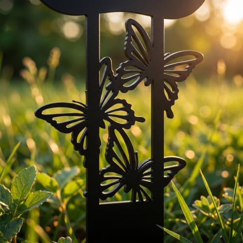 Memorial Garden Stake,Butterfly Paw Prints Metal Cross Grave Marker | for Dog & Cat, Suitable for Outdoor Cemeteries, Ideal Gifts to Honor Departed Pet - style: Butterfly Stake