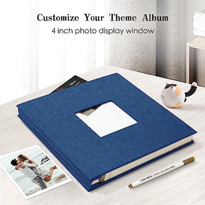 Spbapr Large Photo Album Self Adhesive Linen cover DIY Magnetic Scrapbook album with A Metal Pen Hold 3x5 4x6 5x7 6x8 8x10 Pictures 11"x10.6"60pages - color: Blue, size: 11''x10.6''60pages