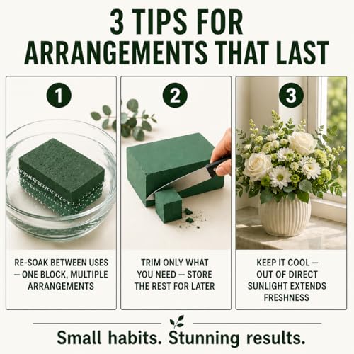 Florables Wet Floral Foam Blocks (5.5" L x 3.1" W x 1.7" H, Pack of 8) – Green Foam for Flower Arrangements, Floral Foam Base & Bouquet Foam for Fresh Flowers, Wedding Flower Arranging Supplies - size: Small Pack of 8