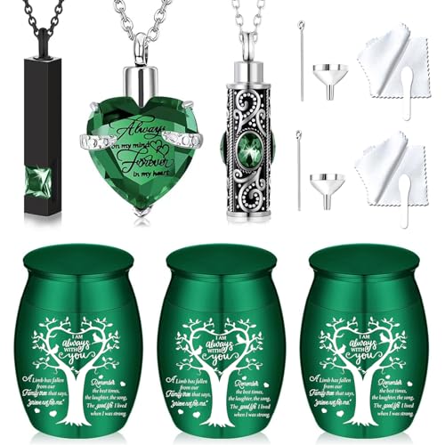 6 Pieces Tree of Life Cremation Urn Set for Ashes Sharing Urns for Human Waterproof Cremation Jewelry Urn Necklaces for Ashes for Women Men - color: 6pcs-green