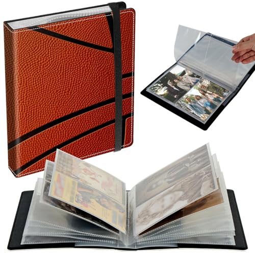 Small Photo Album 3.5x5 inch 80 Pictures PU Leather Photo Albums with Transparent Inner Pockets & Elastic Band for Wedding Boys Girl Travel Family Pictures - Basketball - color: Basketball, size: 3.5x5 Photo Album
