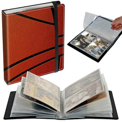 Small Photo Album 3.5x5 inch 80 Pictures PU Leather Photo Albums with Transparent Inner Pockets & Elastic Band for Wedding Boys Girl Travel Family Pictures - Basketball - color: Basketball, size: 3.5x5 Photo Album
